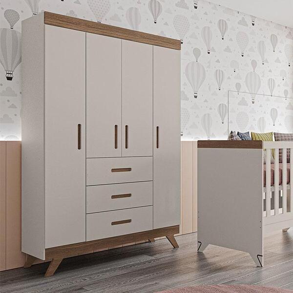 Guarda Roupa Infantil Ambiente Retrô Maya Off White Carvalho