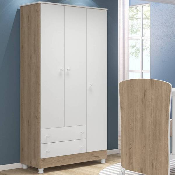Guarda Roupa Infantil Ariel 3 Portas 2 Gavetas Carvalho Branc