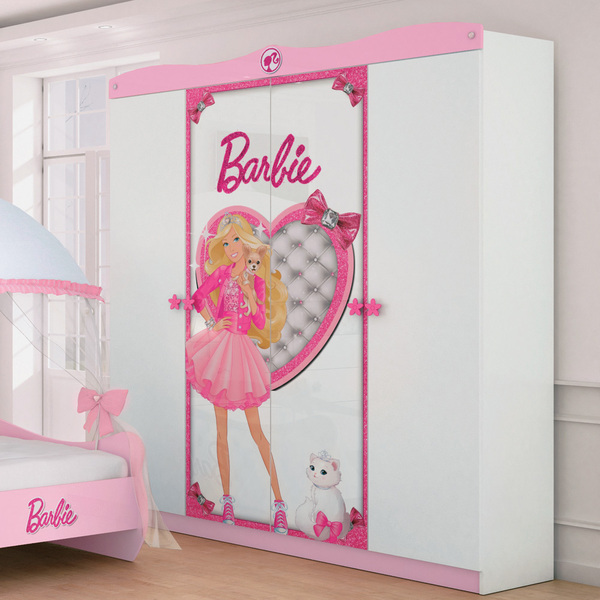 Guarda Roupa Infantil Barbie Star 4 Portas E 2 Gavetas Intern