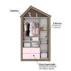 Guarda Roupa Infantil Cabaninha Com 3 Portas - Rústico/rosa