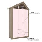 Guarda Roupa Infantil Cabaninha Com 3 Portas - Rústico/rosa