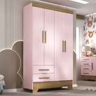 Guarda Roupa Infantil Colorir 4 Portas 2 Gavetas Rosa/ Nature