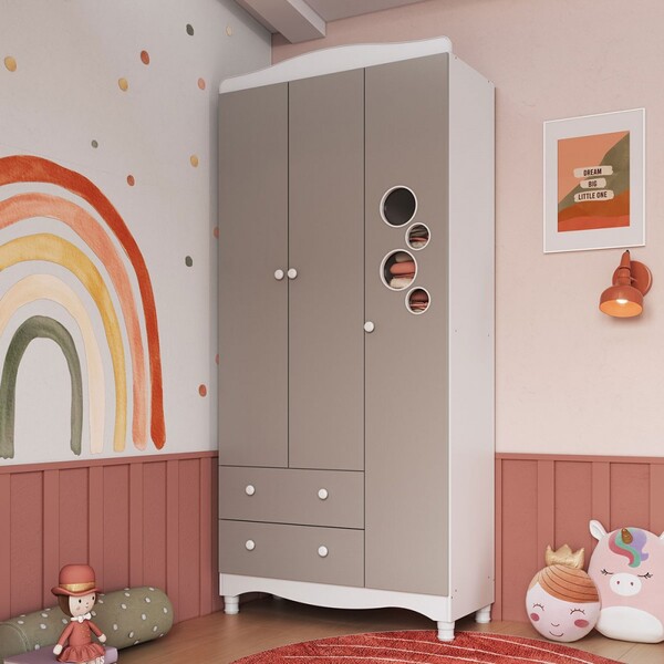 Guarda-roupa Infantil Encanto 3 Portas E 2 Gavetas Cinnamon/b