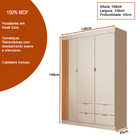 Guarda Roupa Infantil Liz 136cm 3 Portas 100% Mdf Off White S
