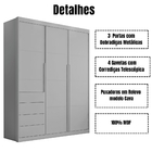 Guarda Roupa Infantil Pérola 3 Portas Cinza Phoenix