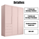 Guarda Roupa Infantil Pérola 3 Portas Rosê Phoenix