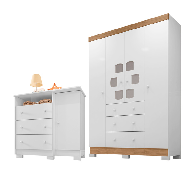 Guarda Roupa Infantil Pietra Com  Cômoda Sapateira Infantil L