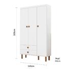 Guarda Roupa Infantil Retrô 3 Portas Com Gavetas Laila Branco