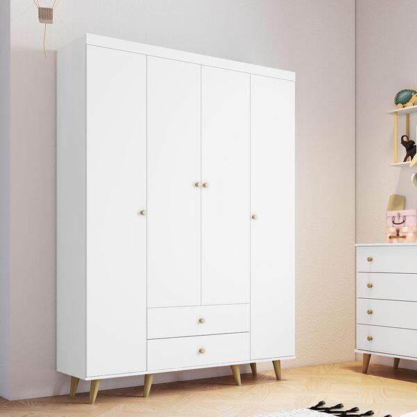 Guarda Roupa Infantil Retrô 4 Portas Com Gavetas Cris Branco