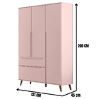 Guarda Roupa Infantil Retrô Melinda 3 Portas Rosê Phoenix