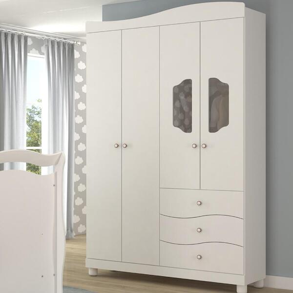 Guarda Roupa Infantil Riso Com 4 Portas - Branco