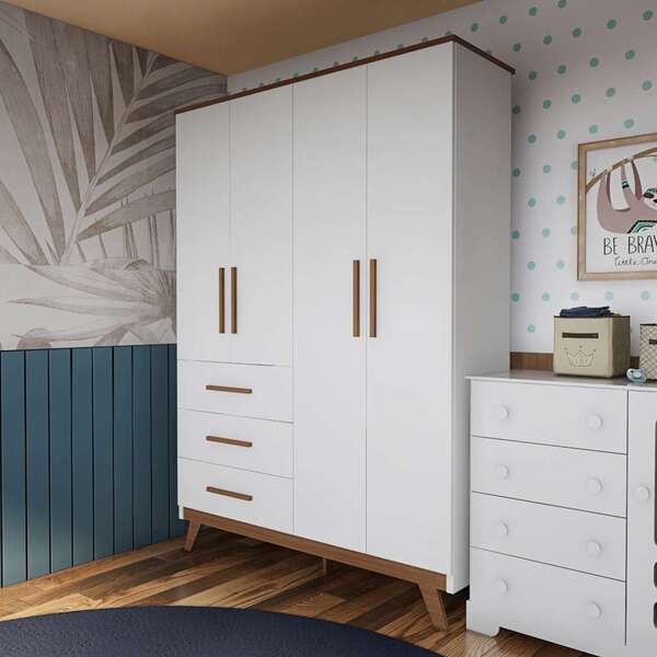 Guarda-roupa Infantil Santiago Ii 4 Pt 3 Gv Branco E Carvalho