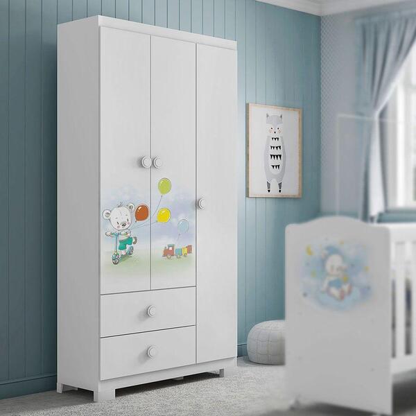 Guarda Roupa Infantil Ursinho Ted 3 Portas Branco