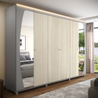 Guarda Roupa Inovação Com Espelho Led Pés Cinza Ipê Ripado -