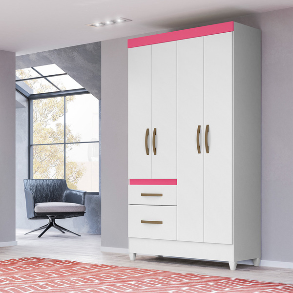 Guarda Roupa Irene 4 Portas Sem Espelho Branco Rosa Bnn Decor