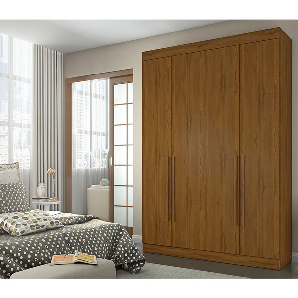 Guarda Roupa Itaguara 4 Portas 3 Gavetas Puxador De Madeira