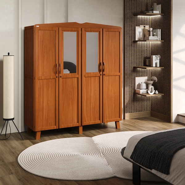 Guarda-roupa Itália 4 Portas E 2 Gavetas Madeira Pinus Carval