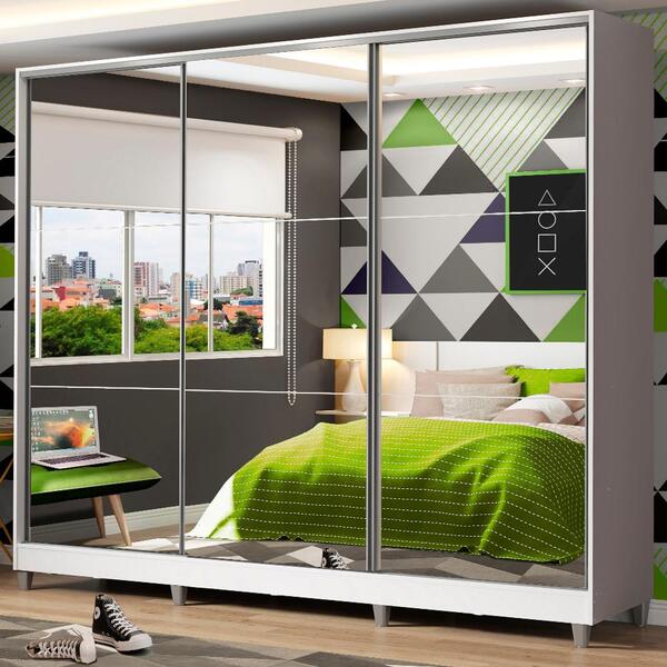 Guarda Roupa Juvenil 100% Mdf Madesa Kevin 3 Portas De Correr