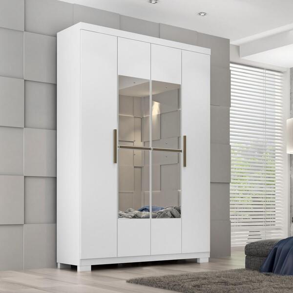 Guarda Roupa Kit Conjunto Espelho Quarto Solteiro Olívia 4 Po