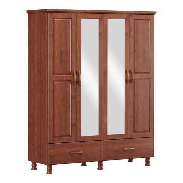 Guarda-roupa Linha Bronze Imbuia 4 Portas Espelhos 2 Gavetas