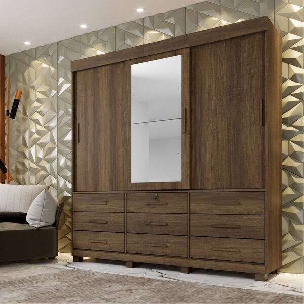 Guarda-roupa Londres Com Espelho E 9 Gavetas Imbuia