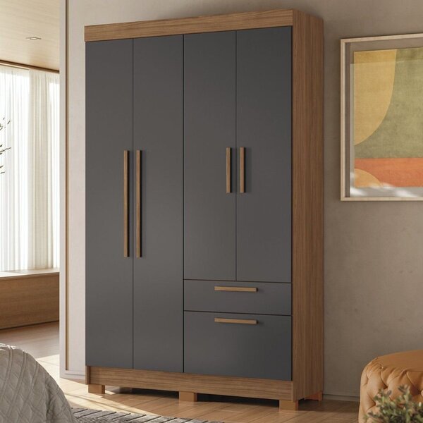 Guarda-roupa Londrina 4 Portas 2 Gavetas Mdp Jatobá/grafitte