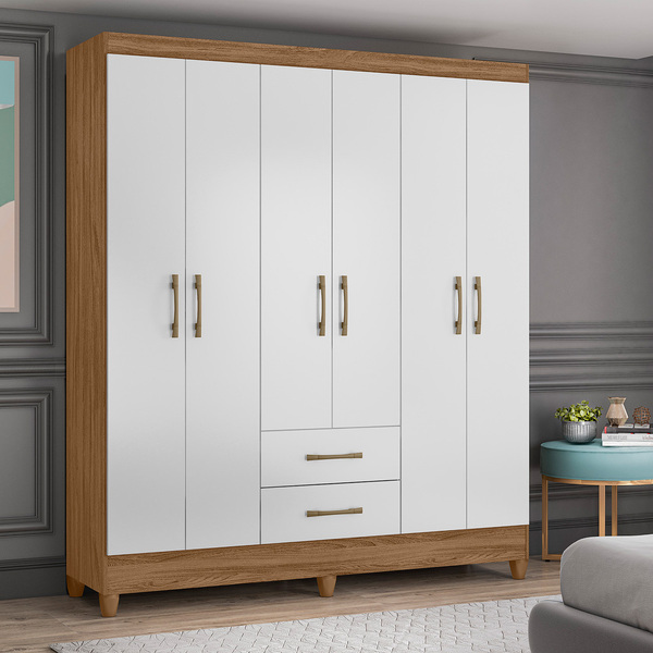 Guarda Roupa Lorena 6 Portas Naturale Branco Bnn Decor