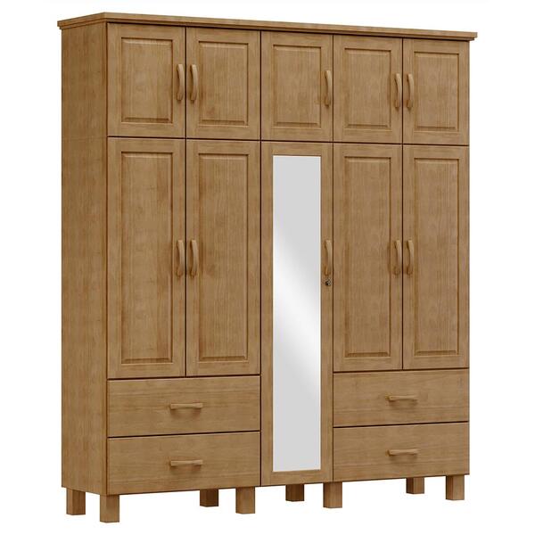 Guarda Roupa Madeira Maciça 10p 4g Espelho 195 Cm 1145 Freijo