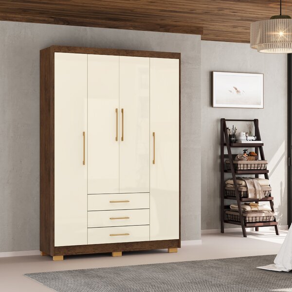 Guarda-roupa Madri 4 Portas Com 3 Gavetas Imbuia/champanhe
