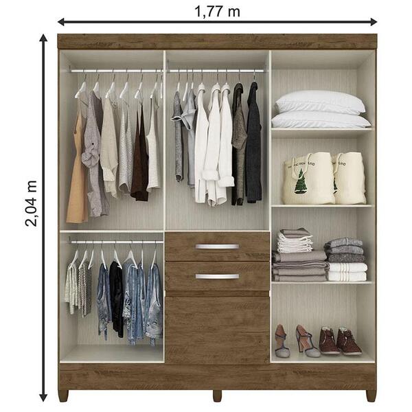 Guarda Roupa Mafra 6 Portas Com Espelho 2 Gavetas Castanho Wo