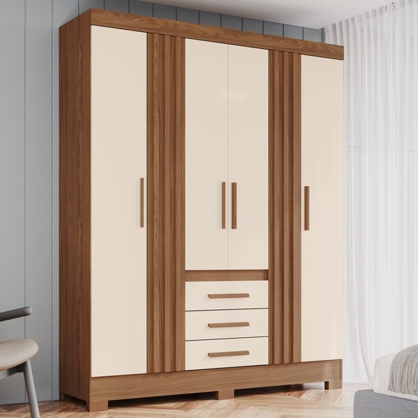 Guarda Roupa Master 4 Portas 3 Gavetas Com Pés Em Abs Nature/