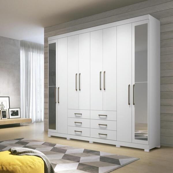 Guarda Roupa Master Com 8 Portas Pés E Espelho Branco
