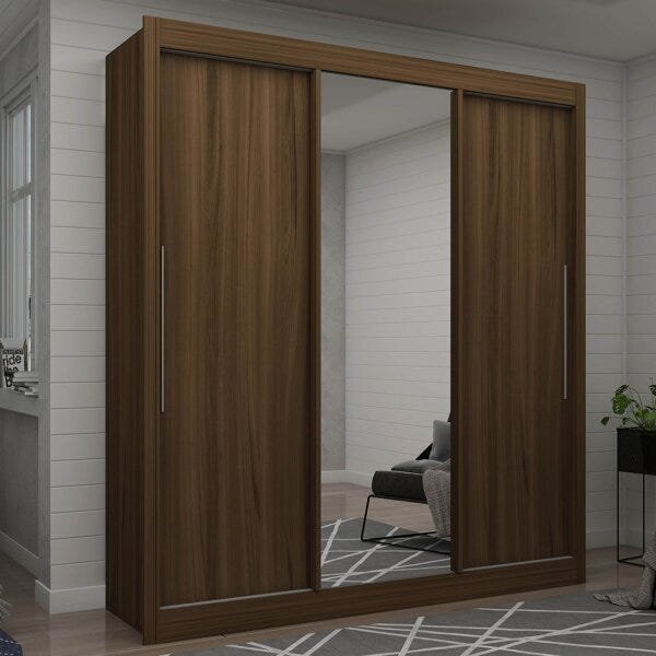 Guarda-roupa Max Porta De Espelho Gelius Móveis Off White/nog