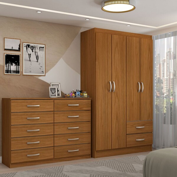 Guarda-roupa Mila 4 Portas 2 Gavetas Com Cômoda 10 Gavetas Ci