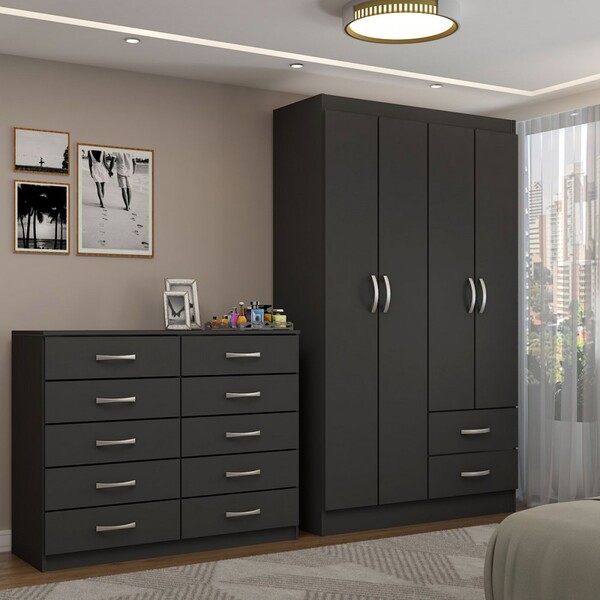 Guarda-roupa Mila 4 Portas 2 Gavetas Com Cômoda 10 Gavetas Pr