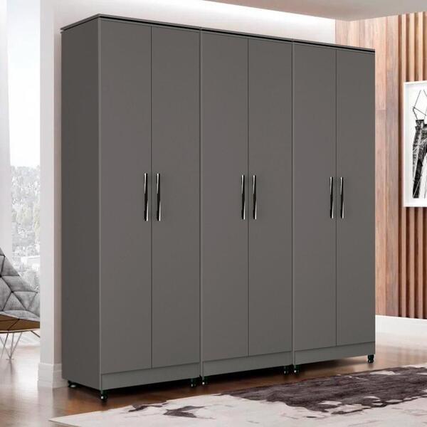 Guarda Roupa Modulado Casal 6 Portas 3 Peças Grafite Delta Fê