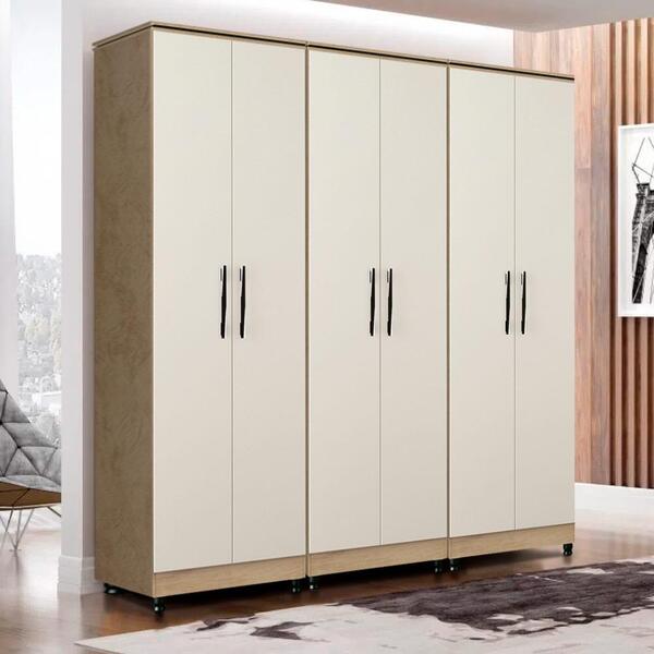 Guarda Roupa Modulado Casal 6 Portas 3 Peças Teka Off White D