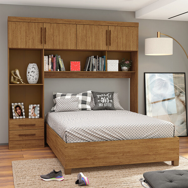 Guarda Roupa Modulado Com Cama Paris 4 Portas 2 Gavetas
