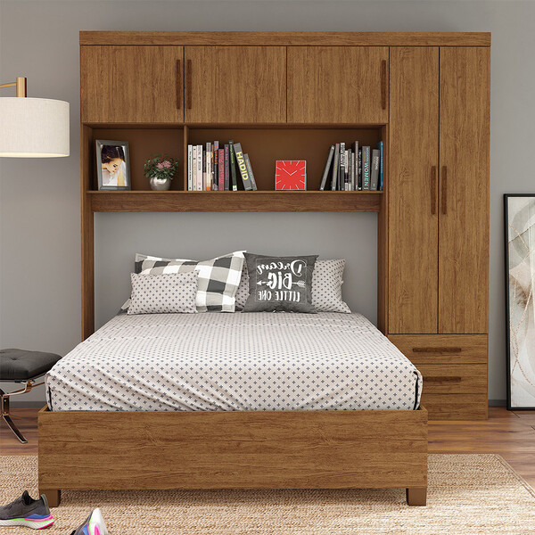 Guarda Roupa Modulado Com Cama Paris 5 Portas 2 Gavetas
