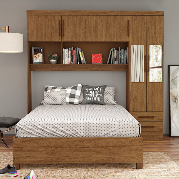 Guarda Roupa Modulado Com Cama Paris 5 Portas Com Espelho E 2