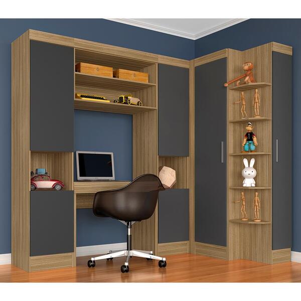 Guarda Roupa Modulado Com Penteadeira Cleo Bor/graf - Móveis