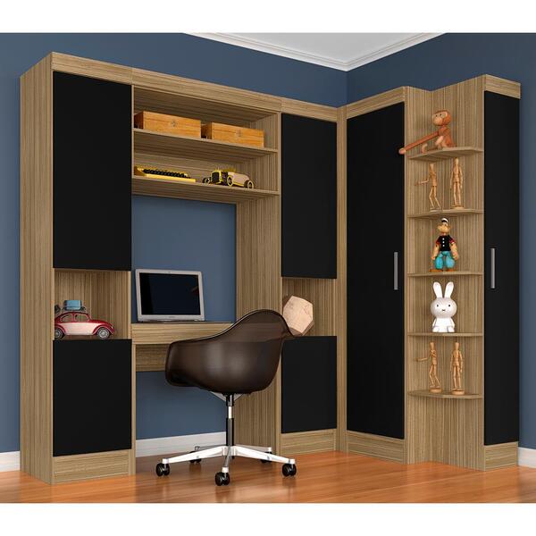 Guarda Roupa Modulado Com Penteadeira Cleo Bor/pret - Móveis