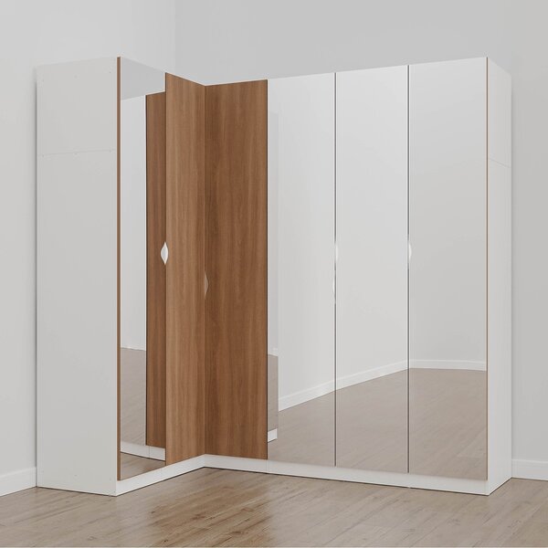 Guarda Roupa Modulado De Canto Com Espelho 6 Portas 3 Peças H