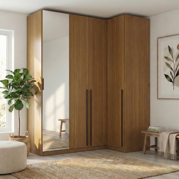 Guarda Roupa Modulado De Canto Reto 4 Portas Com Espelho Frei