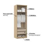 Guarda Roupa Modulado Elegance 2 Portas 78,5 Cm - Carvalho/c