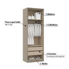 Guarda Roupa Modulado Elegance C/2 Portas E Espelho 78,5 Cm