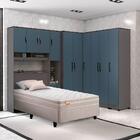 Guarda Roupa Modulado Solteiro 6 Peças 10 Portas Grafite Azul