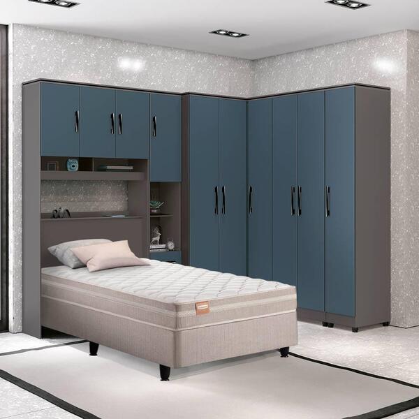 Guarda Roupa Modulado Solteiro 6 Peças 10 Portas Grafite Azul