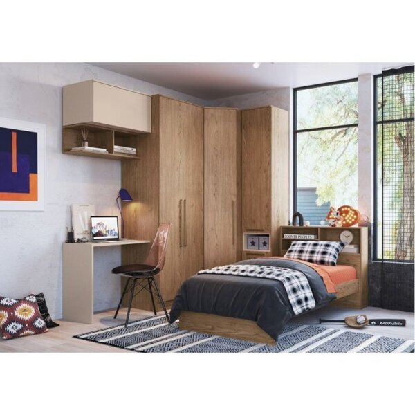 Guarda Roupa Modulado Solteiro 7 Peças Requinte+  Macadâmia/d