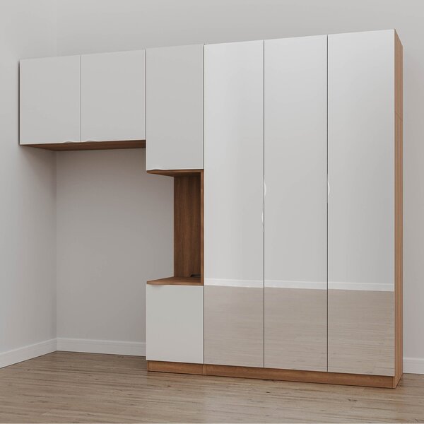 Guarda-roupa Modulado Solteiro 7 Portas Espelho E Mesa De Cab